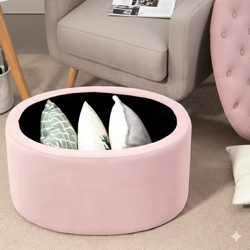 Banc de rangement en velours rose